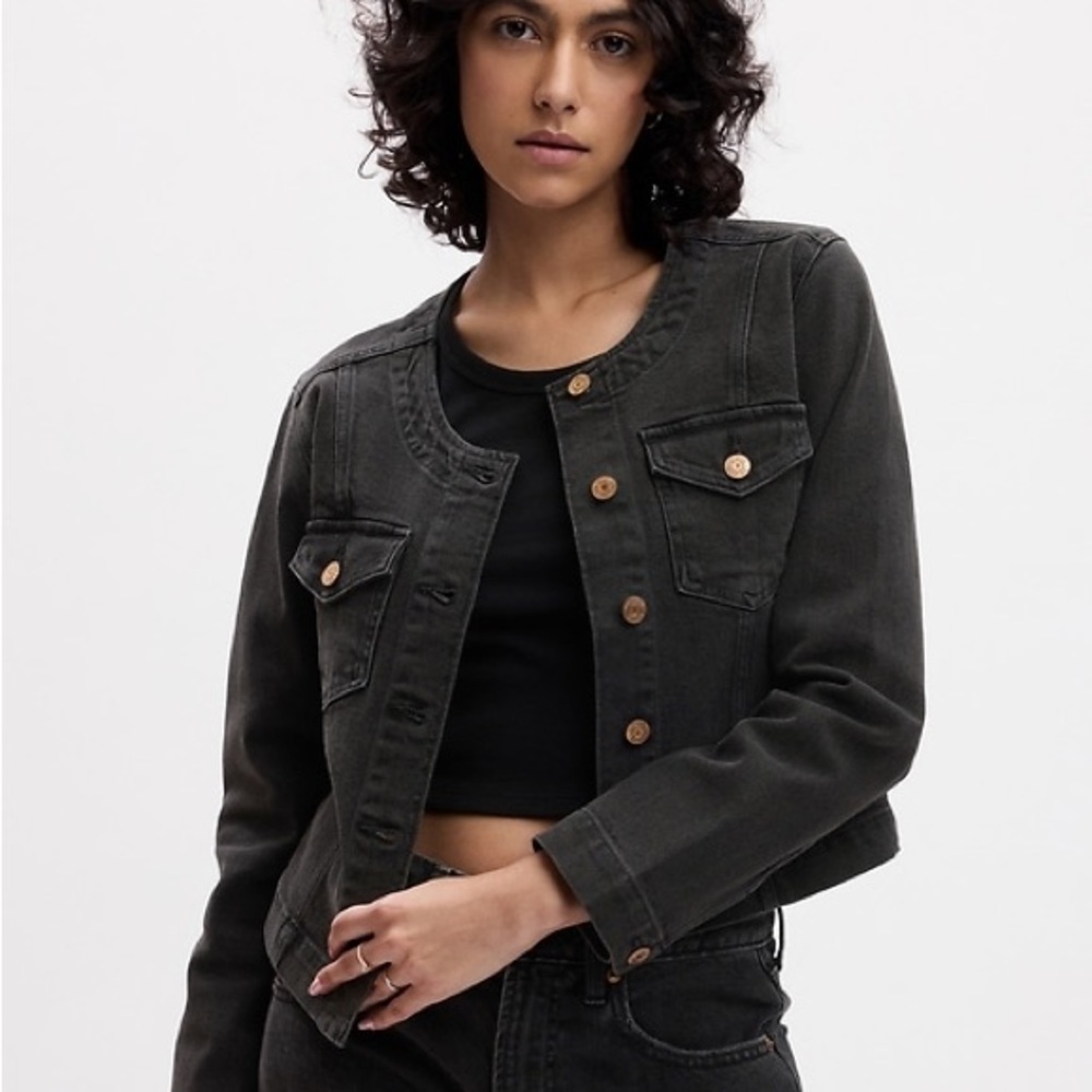Gap Collarless Black Denim Jacket